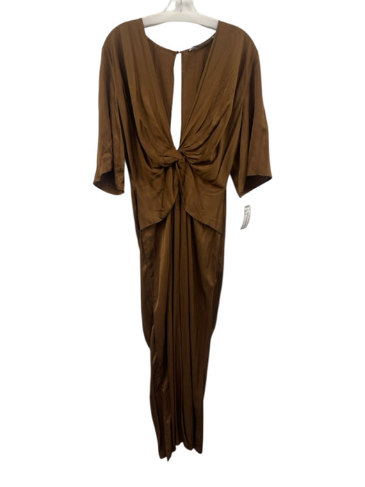 Zara Size M Brown No Fabric Tag Keyhole Back V Neck Cross front Jumpsuit Brown / M