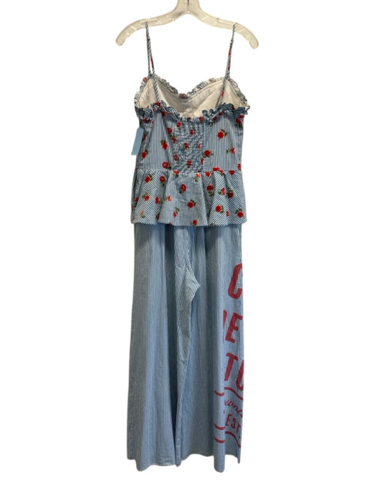 Maeve Size 6 Blue, White & Multi Cotton Blend Striped Roses Ruffles Jumpsuit Blue, White & Multi / 6