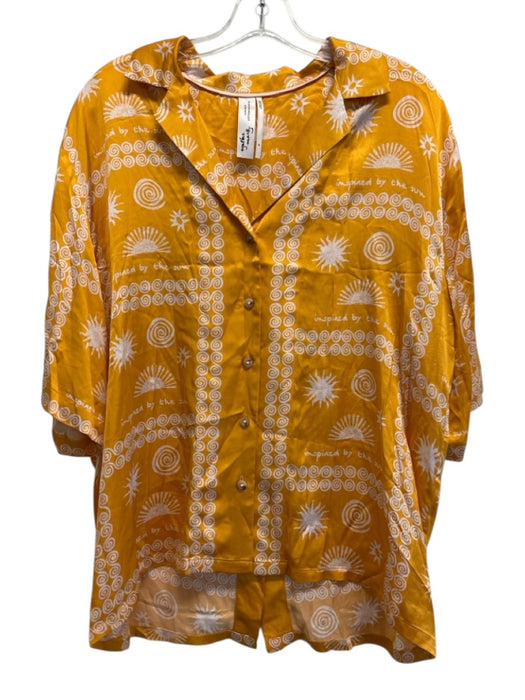 By Anthropologie Size M Yellow & White Viscose Blend Striped Printed Short Set Yellow & White / M