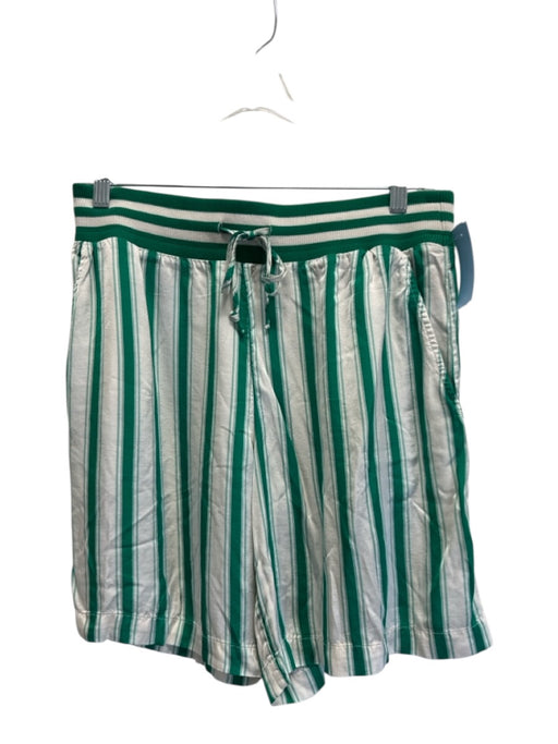By Anthropologie Size M Green & White Viscose Blend Striped Printed Short Set Green & White / M
