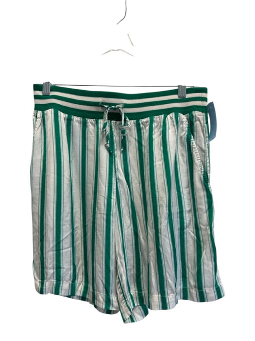 By Anthropologie Size M Green & White Viscose Blend Striped Printed Short Set Green & White / M