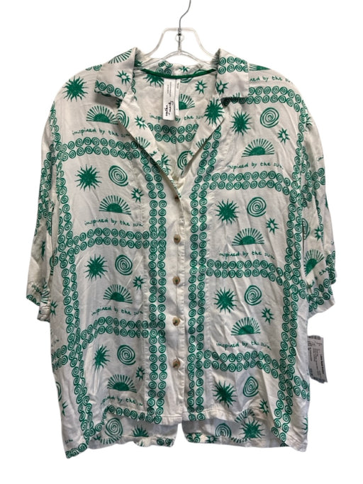 By Anthropologie Size M Green & White Viscose Blend Striped Printed Short Set Green & White / M