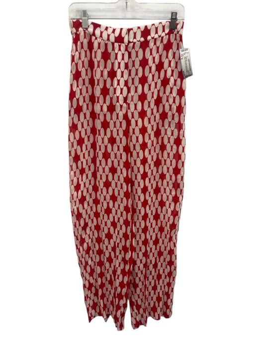 Zara Size M Red & White Viscose Printed Button Front Zip & Hook Pants Set Red & White / M