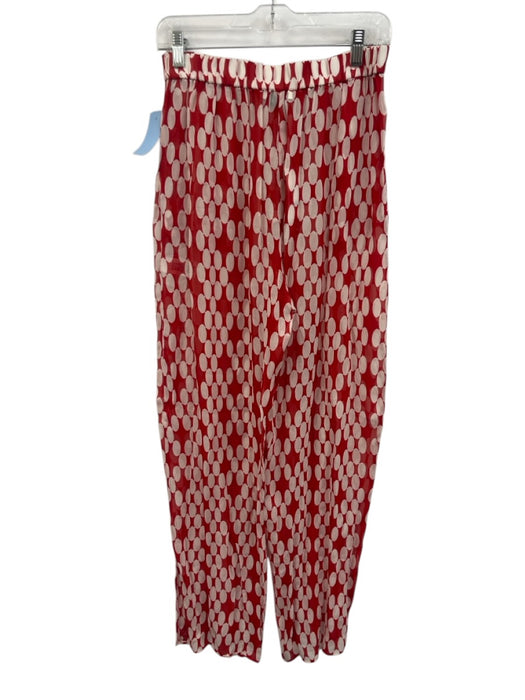 Zara Size M Red & White Viscose Printed Button Front Zip & Hook Pants Set Red & White / M