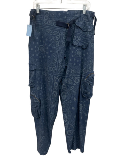 Agua Bendita Size M Blue Tencel Blend Zip & Button Printed Cargo Pockets Pants Blue / M