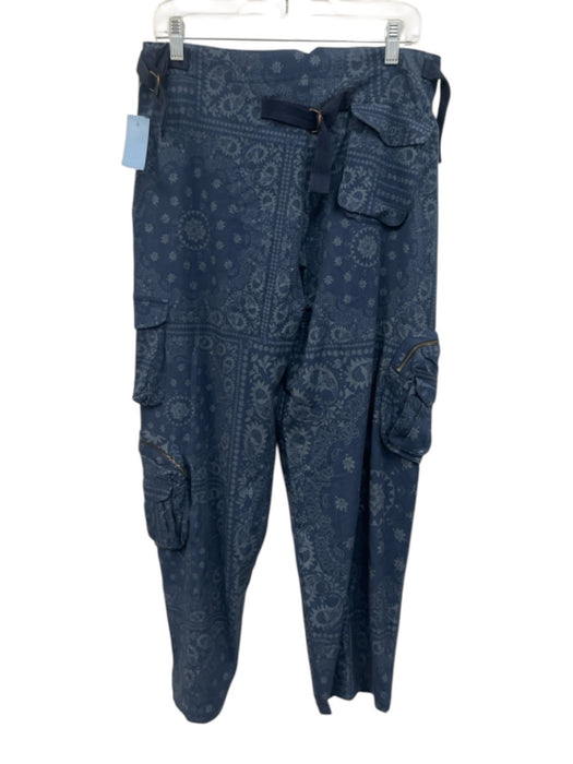 Agua Bendita Size M Blue Tencel Blend Zip & Button Printed Cargo Pockets Pants Blue / M