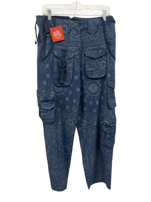 Agua Bendita Size M Blue Tencel Blend Zip & Button Printed Cargo Pockets Pants Blue / M