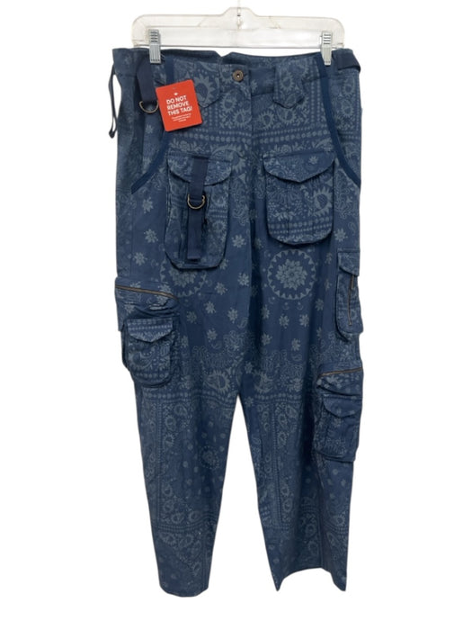 Agua Bendita Size M Blue Tencel Blend Zip & Button Printed Cargo Pockets Pants Blue / M