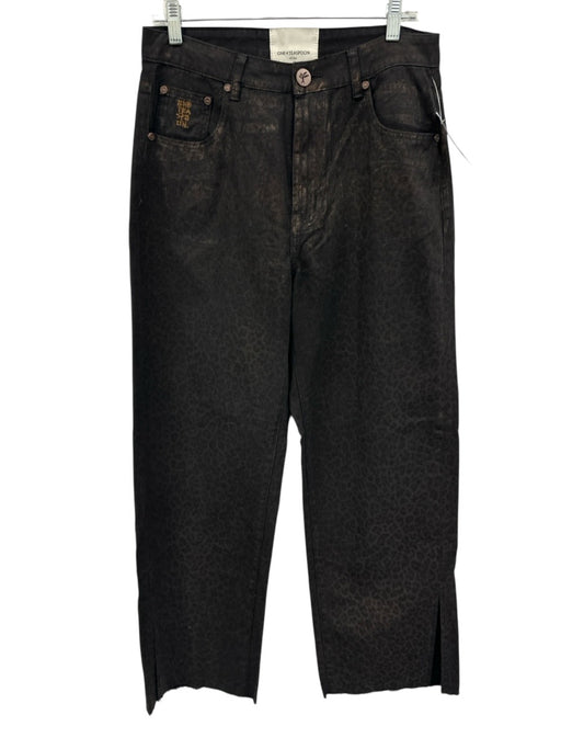 One Teaspoon Size 29 Black Brown Cotton High Rise Leopard Print Waxed Jeans Black Brown / 29