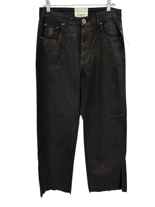 One Teaspoon Size 29 Black Brown Cotton High Rise Leopard Print Waxed Jeans Black Brown / 29