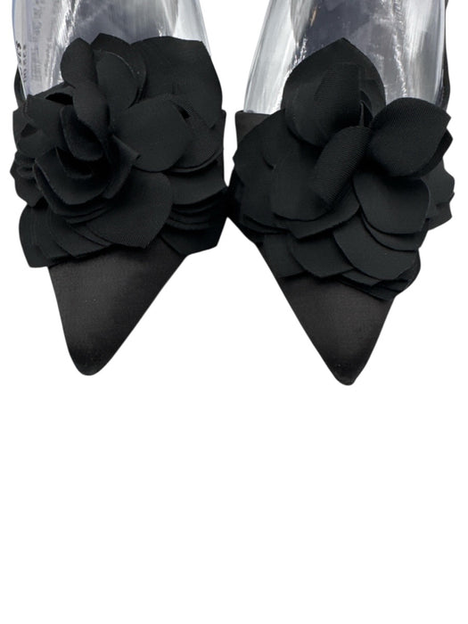 Zara Shoe Size 37 Black Pointed Toe Flower Application Satin Slingback Pumps Black / 37