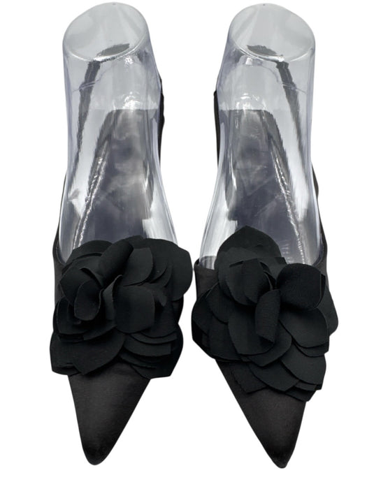 Zara Shoe Size 37 Black Pointed Toe Flower Application Satin Slingback Pumps Black / 37