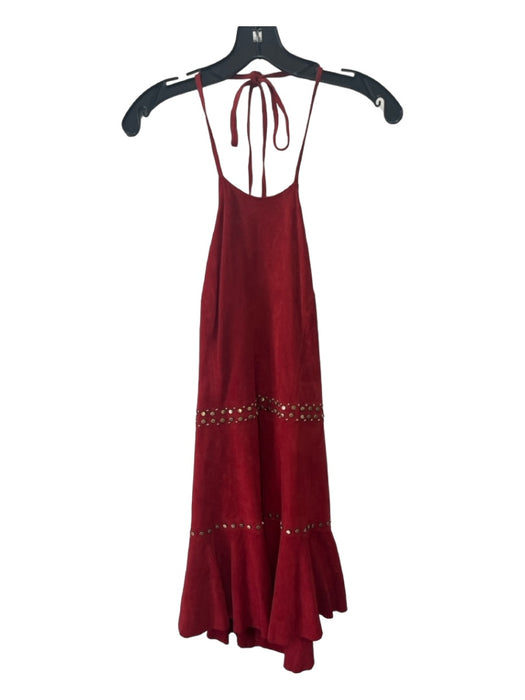 Karina Grimaldi Size M Red Suede Studs Sleeveless Open Back Tie Neck Dress Red / M