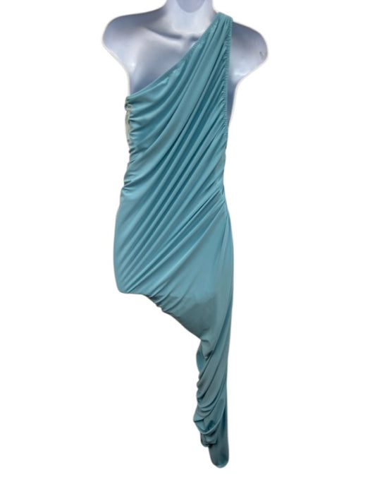 Norma Kamali Size M/38 Aqua Blue Polyester Blend One Shoulder Ruched Sides Dress Aqua Blue / M/38
