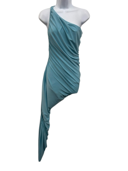 Norma Kamali Size M/38 Aqua Blue Polyester Blend One Shoulder Ruched Sides Dress Aqua Blue / M/38