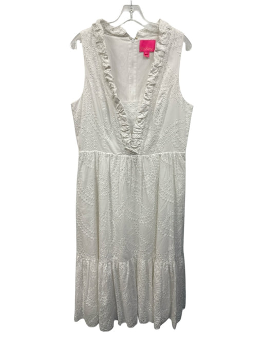 Lilly Pulitzer Size 14 White Cotton Eyelet Sleeveless Ruffle Detail Dress White / 14