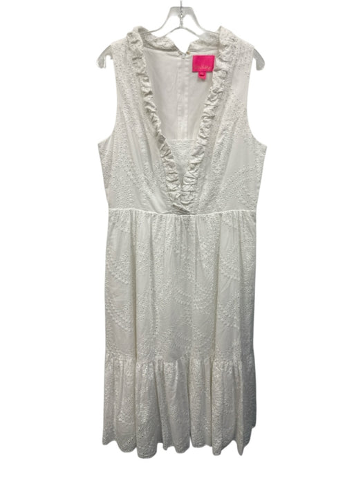 Lilly Pulitzer Size 14 White Cotton Eyelet Sleeveless Ruffle Detail Dress White / 14