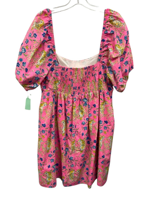 Lilly Pulitzer Size 16 Pink & Multi Cotton Flora & Fauna Short Puff Sleeve Dress Pink & Multi / 16