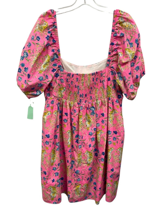 Lilly Pulitzer Size 16 Pink & Multi Cotton Flora & Fauna Short Puff Sleeve Dress Pink & Multi / 16