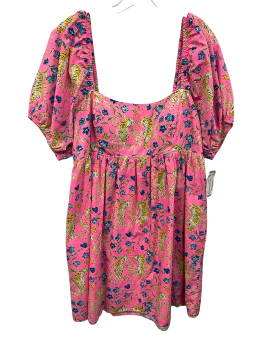 Lilly Pulitzer Size 16 Pink & Multi Cotton Flora & Fauna Short Puff Sleeve Dress Pink & Multi / 16