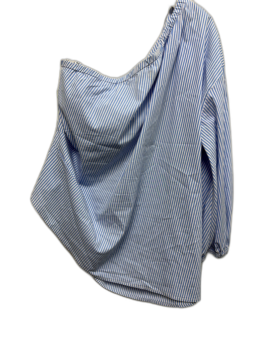 Jason Wu x Eloquii Size 16 Blue & White Cotton Blend Striped One Shoulder Top Blue & White / 16