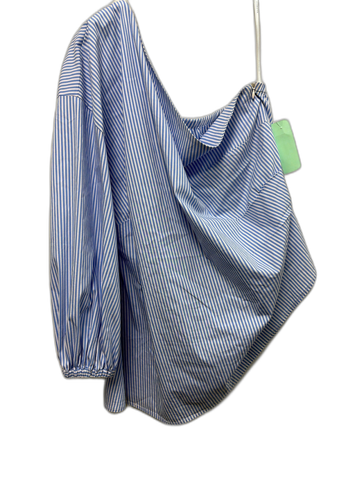 Jason Wu x Eloquii Size 16 Blue & White Cotton Blend Striped One Shoulder Top Blue & White / 16