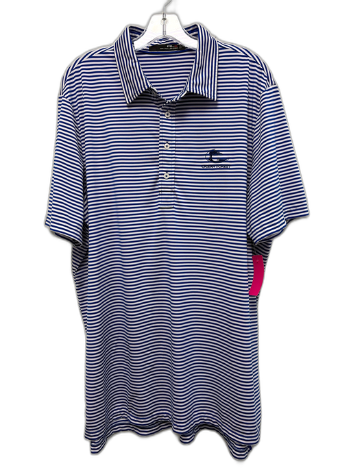 RLX Size XL Blue & White Synthetic Striped Polo Athleisure Men's Short Sleeve Blue & White / XL