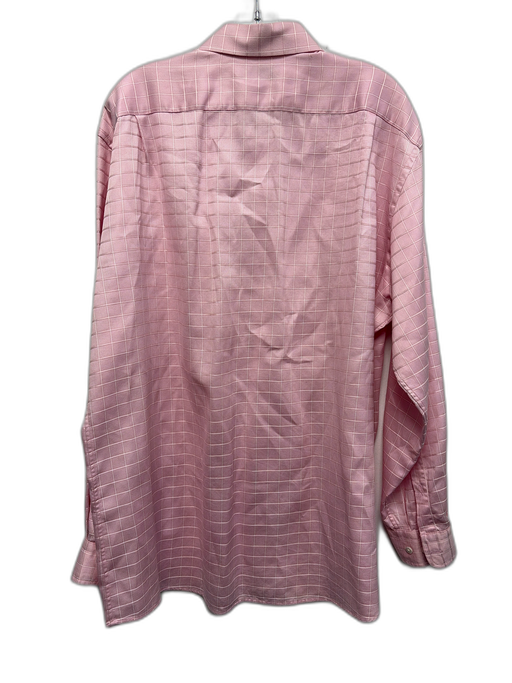 Facconable Size L Pink & White Cotton Grid Button Up Men's Long Sleeve Shirt Pink & White / L