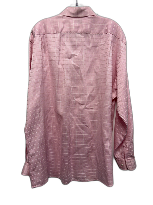 Facconable Size L Pink & White Cotton Grid Button Up Men's Long Sleeve Shirt Pink & White / L