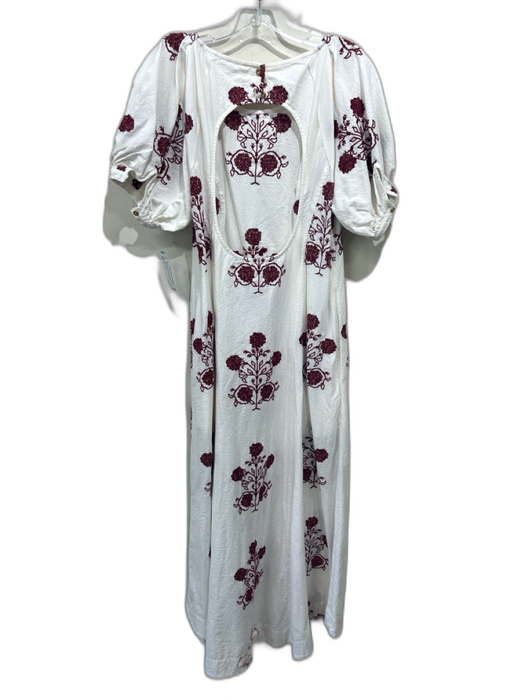 Free People Size S White & Maroon Cotton Floral Embroidered Open Back Dress White & Maroon / S