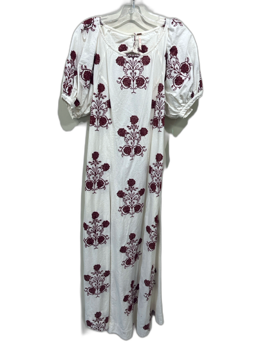 Free People Size S White & Maroon Cotton Floral Embroidered Open Back Dress White & Maroon / S