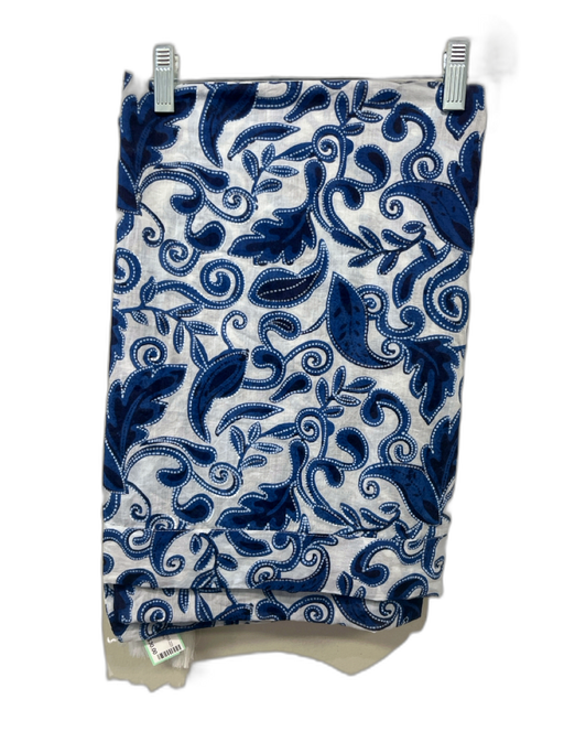 Cleobella Blue & White Cotton Block Printed Abstract Leaves Tassel Square scarf Blue & White / One Size