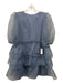 Ganni Size 36 Blue Polyester Windowpane Sheer Overlay Short Puff Sleeve Dress Blue / 36