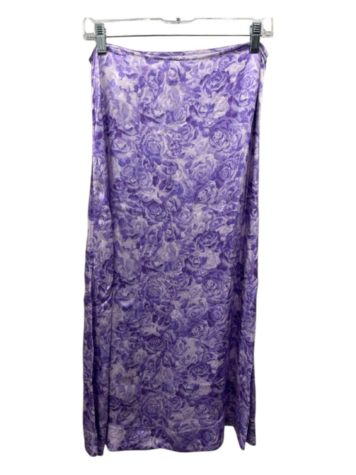 Ganni Size 38 Purple Viscose Ruched Rose Side Slit Midi Skirt Purple / 38