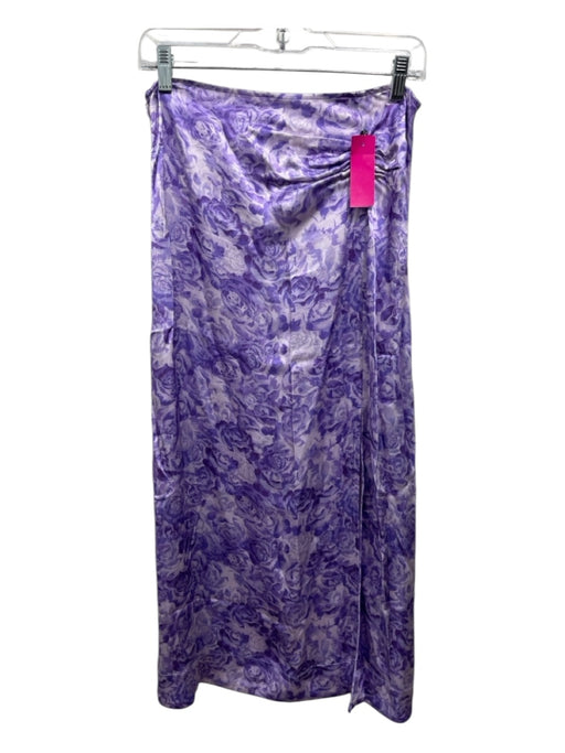 Ganni Size 38 Purple Viscose Ruched Rose Side Slit Midi Skirt Purple / 38