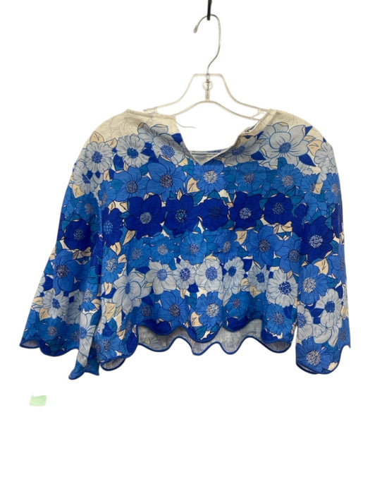 Farm Rio Size S Mixed Blues & Beige Linen Floral 1/2 Sleeve Midi Skirt Set Mixed Blues & Beige / S