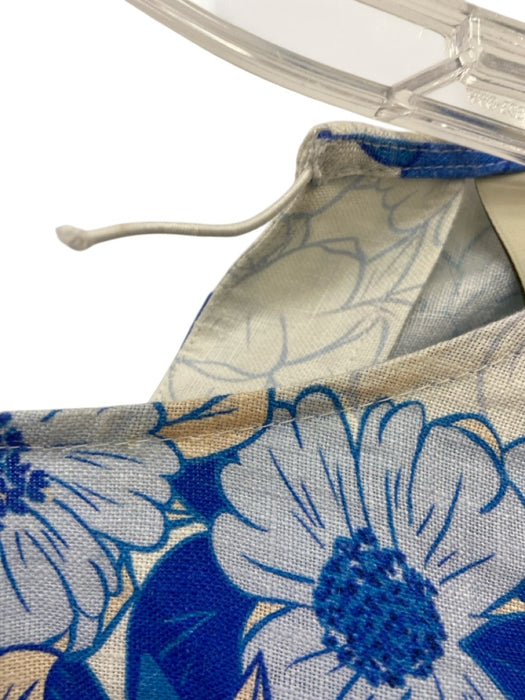 Farm Rio Size S Mixed Blues & Beige Linen Floral 1/2 Sleeve Midi Skirt Set Mixed Blues & Beige / S
