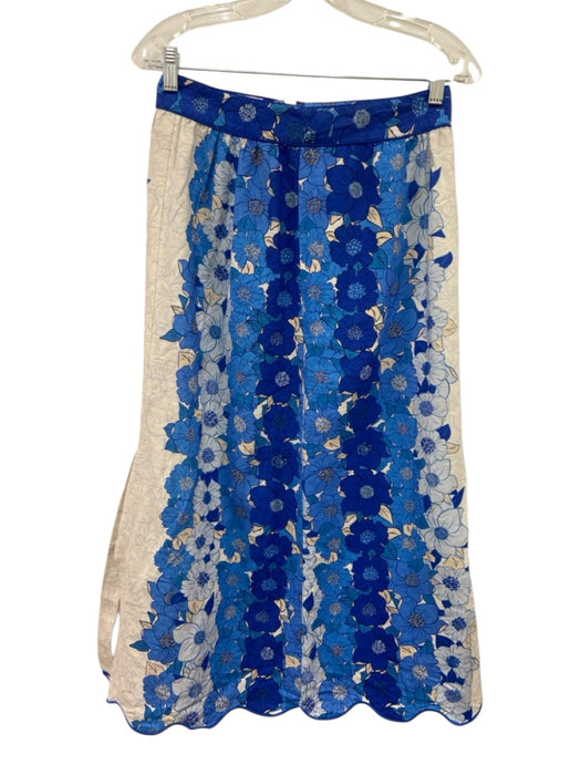 Farm Rio Size S Mixed Blues & Beige Linen Floral 1/2 Sleeve Midi Skirt Set Mixed Blues & Beige / S