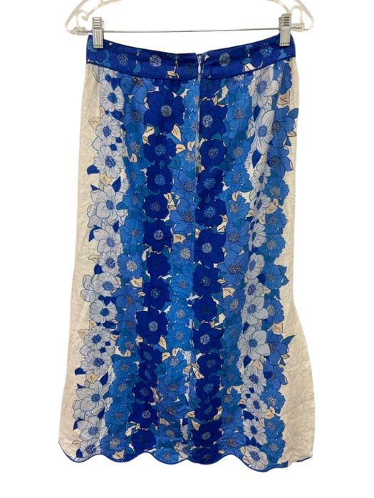 Farm Rio Size S Mixed Blues & Beige Linen Floral 1/2 Sleeve Midi Skirt Set Mixed Blues & Beige / S