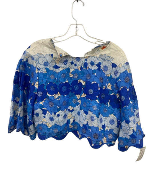 Farm Rio Size S Mixed Blues & Beige Linen Floral 1/2 Sleeve Midi Skirt Set Mixed Blues & Beige / S