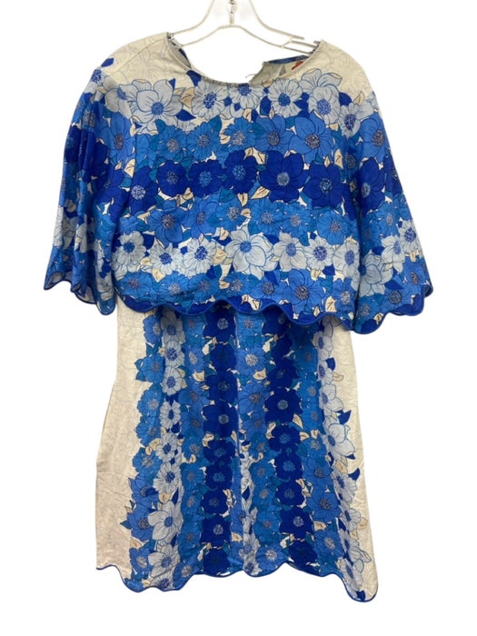 Farm Rio Size S Mixed Blues & Beige Linen Floral 1/2 Sleeve Midi Skirt Set Mixed Blues & Beige / S