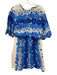 Farm Rio Size S Mixed Blues & Beige Linen Floral 1/2 Sleeve Midi Skirt Set Mixed Blues & Beige / S