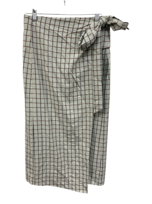 Tibi Size 4 Mint Blue, Black & Beige Viscose Blend Plaid Wrap Tie Side Skirt Mint Blue, Black & Beige / 4