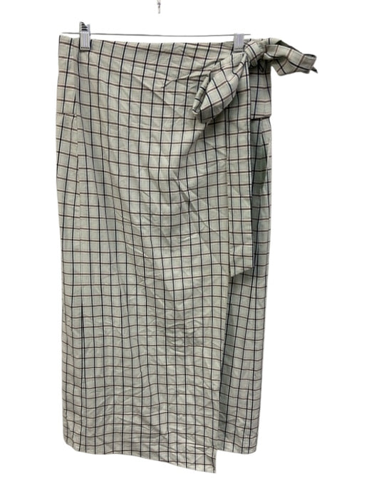Tibi Size 4 Mint Blue, Black & Beige Viscose Blend Plaid Wrap Tie Side Skirt Mint Blue, Black & Beige / 4