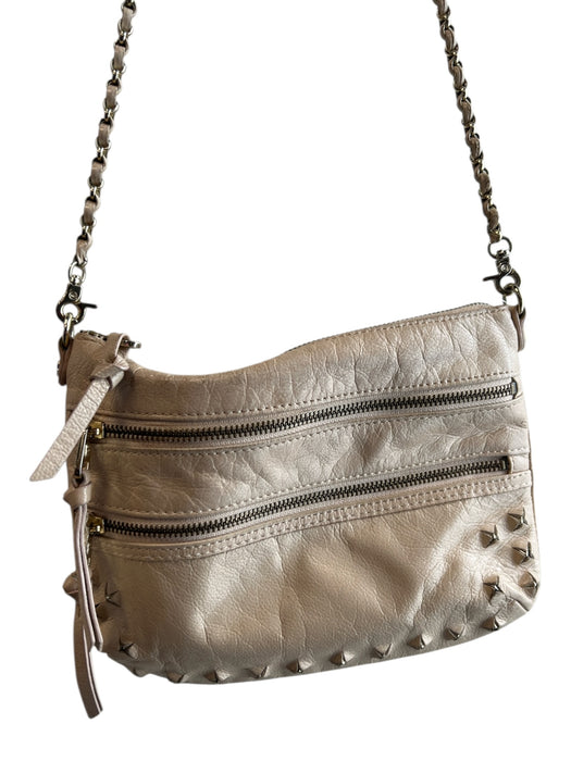 Elliot Lucca Beige Leather Gold hardware Cross Body Zip closure Rock Stud Bag Beige