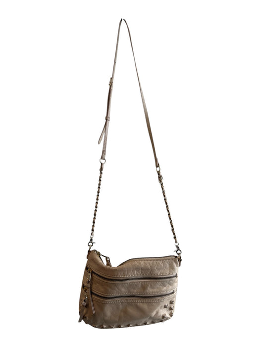 Elliot Lucca Beige Leather Gold hardware Cross Body Zip closure Rock Stud Bag Beige