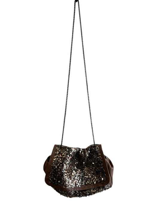 Elie Tahari Brown & Gold Leather Sequin Chain Strap Magnetic Close Fold Over Bag Brown & Gold