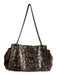 Elie Tahari Brown & Gold Leather Sequin Chain Strap Magnetic Close Fold Over Bag Brown & Gold