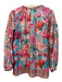 Johnny Was Size S Pink & Multi Silk Line Floral Print Tie Neck Ruffle Detail Top Pink & Multi / S