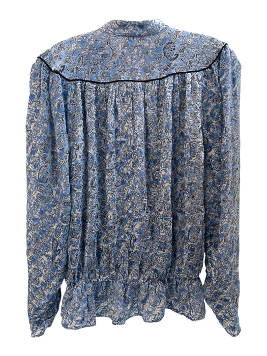 Zadig & Voltaire Size S Blue Viscose & Silk Long Sleeve flocked V Neck Top Blue / S